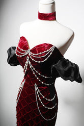 Mermaid Prom Dress Velvet Burgundy Long Evening Dress